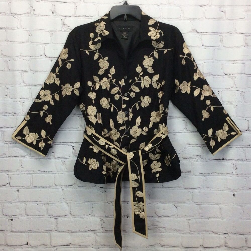 SilkLand Black and Gold Floral Jacket